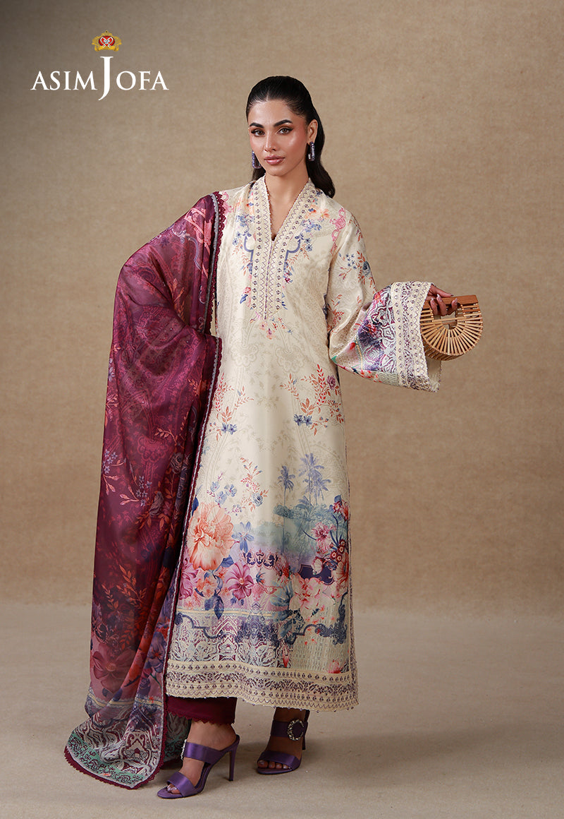 AJULSC-02 Embroidered Charmeuse Silk Unstitched 3 Pcs