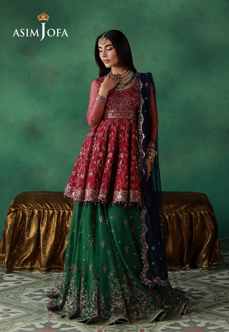 asim jofa red dress AJAB-11 EMBROIDERED CHIFFON 2 PCS