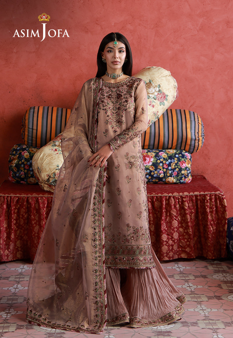 AJULN-12 Embroidered Zari Check Net Unstitched 3 Pcs