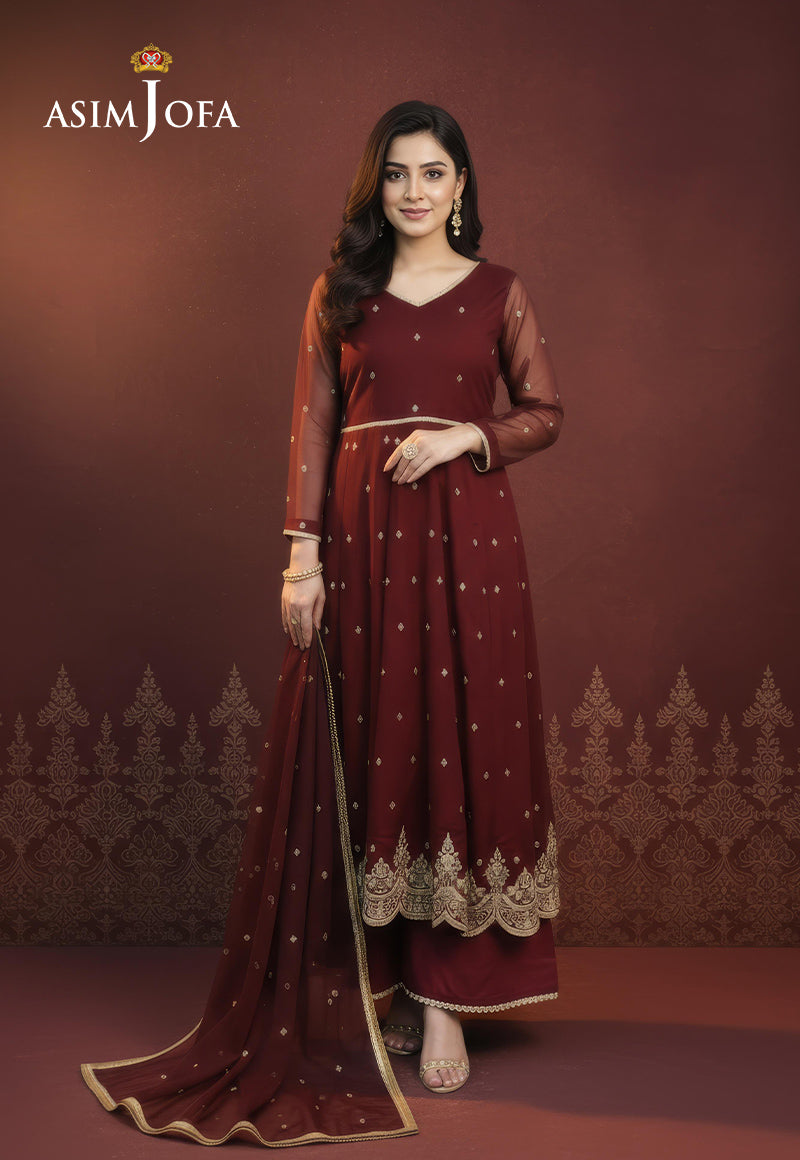 AJDSAI-177 EMBROIDERED ORGANZA STITCHED 2 PCS