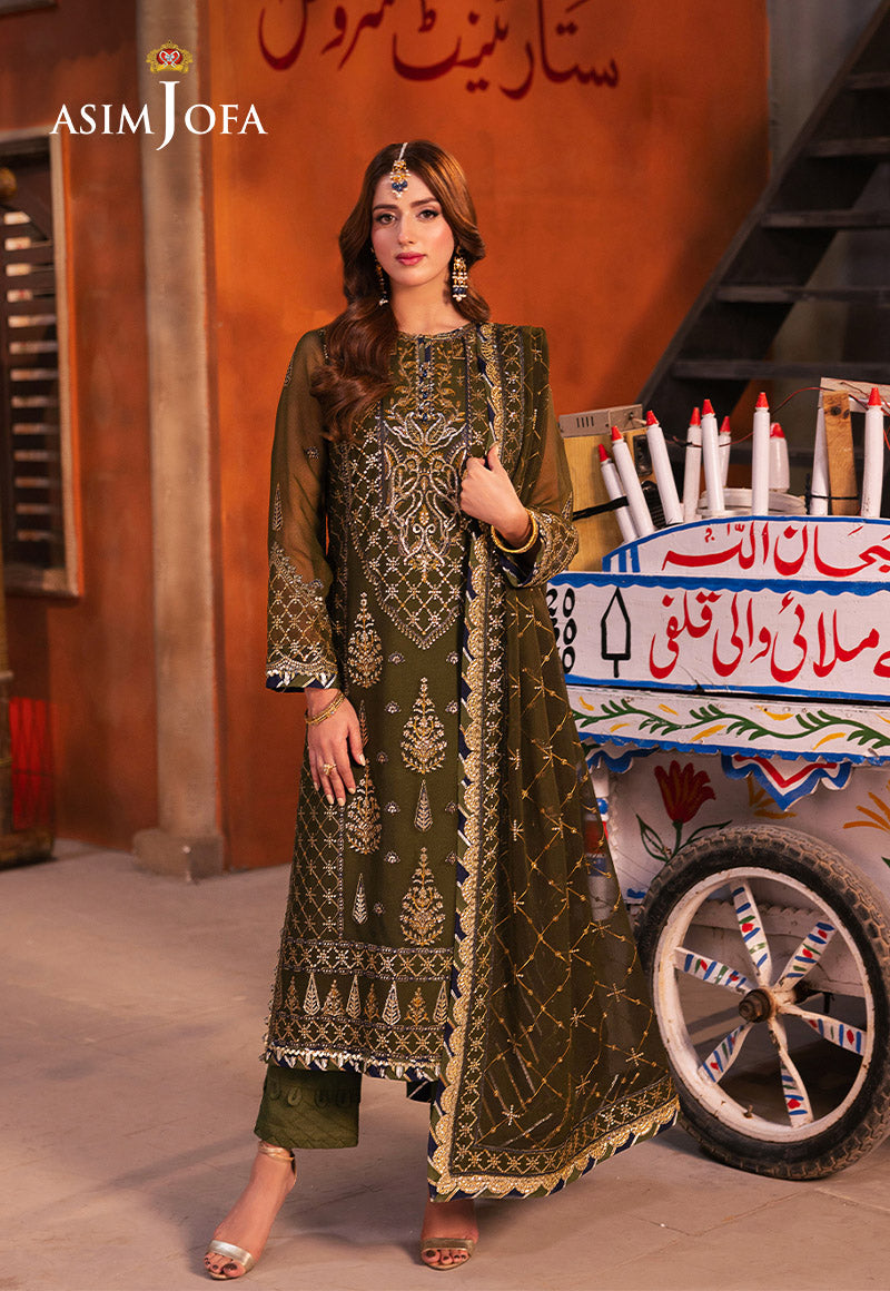 AJKKD-16 EMBROIDERED CHIFFON STITCHED 3 PCS