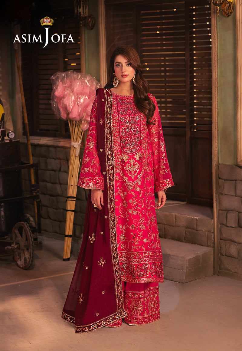 AJKKB-11 EMBROIDERED CHIFFON STITCHED 3 PCS