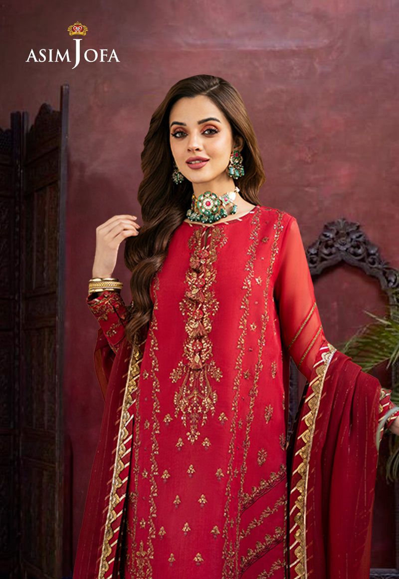 AJKMD-15 EMBROIDERED COTTON NET ORGANZA STITCHED 3 PCS