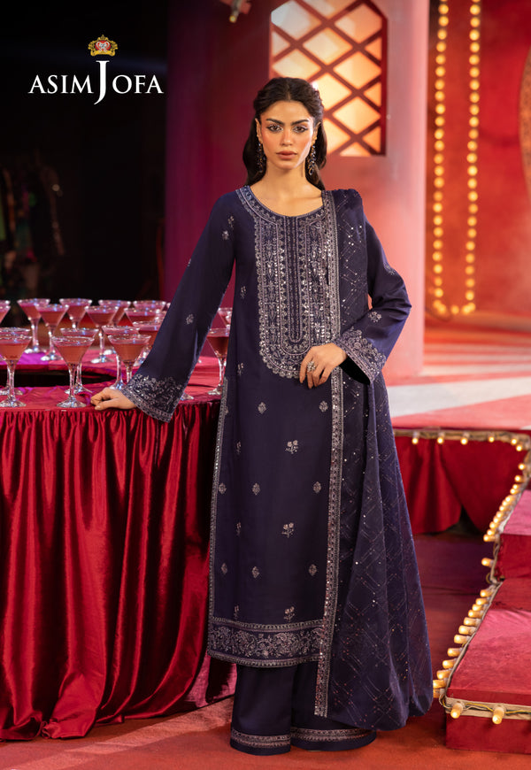 AJLFFB-03 Embroidered Silk Stitched 3 Pcs