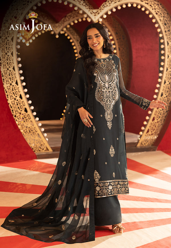 AJLLFB-08 Embroidered Chiffon Stitched 3 Pcs