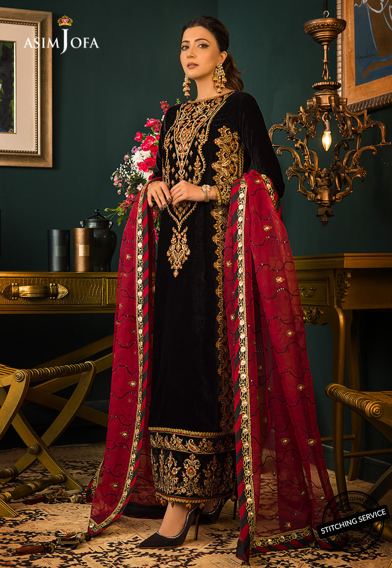 AJMRD-10 EMBROIDERED VELVET STITCHED 2 PCS