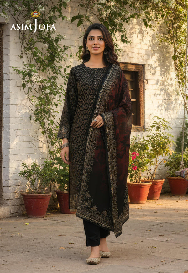 AJSO-108 Embroidered Jacquard Shirt Dupatta - 2 Pcs