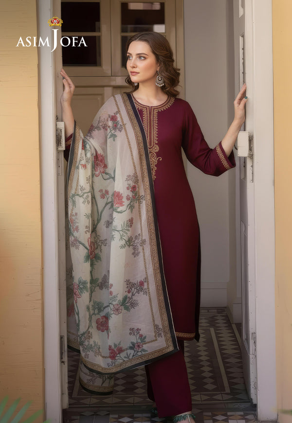 AJSO-124 EMBROIDERED TWILL Shirt Trouser Dupatta 3 PCS