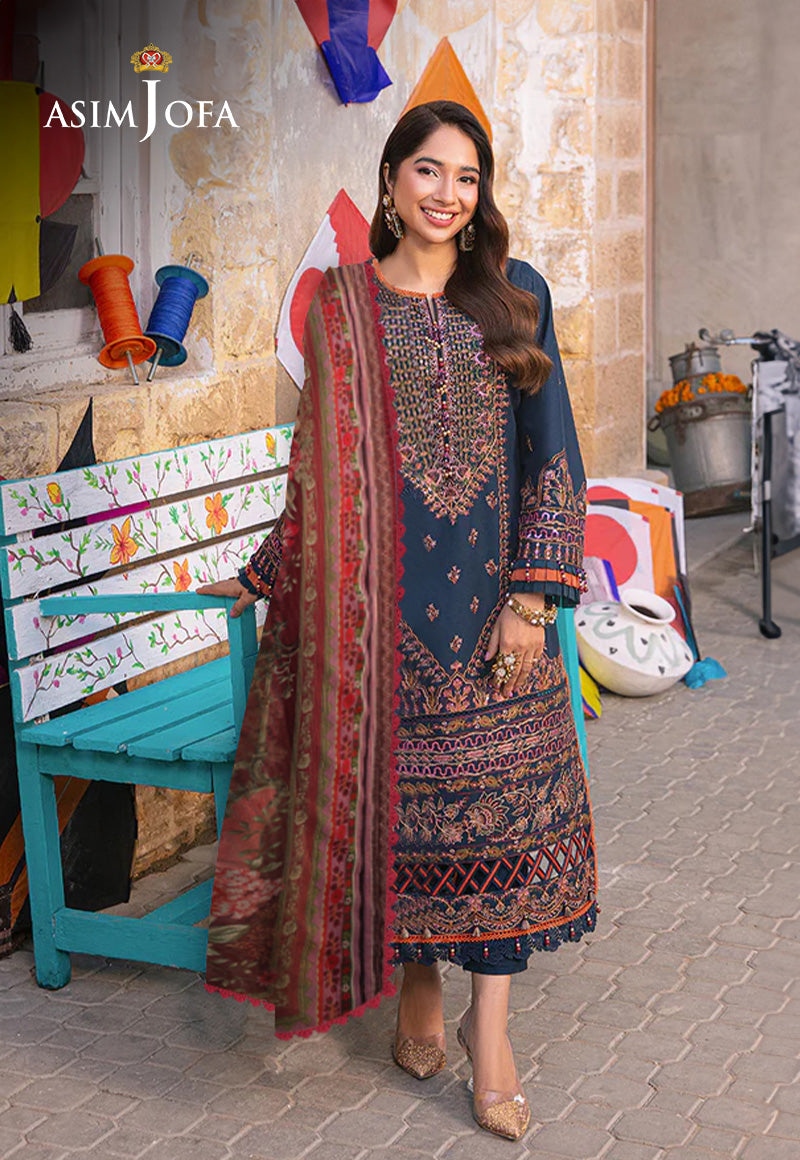 Ajso-172 Unstitched 3 Pcs Shirt Dupatta Trouser