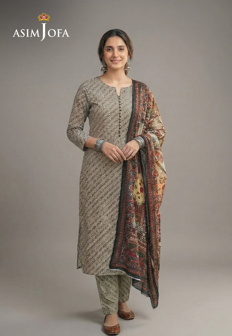 Ajso-180 Unstitched 3 Pcs Shirt Dupatta Trouser