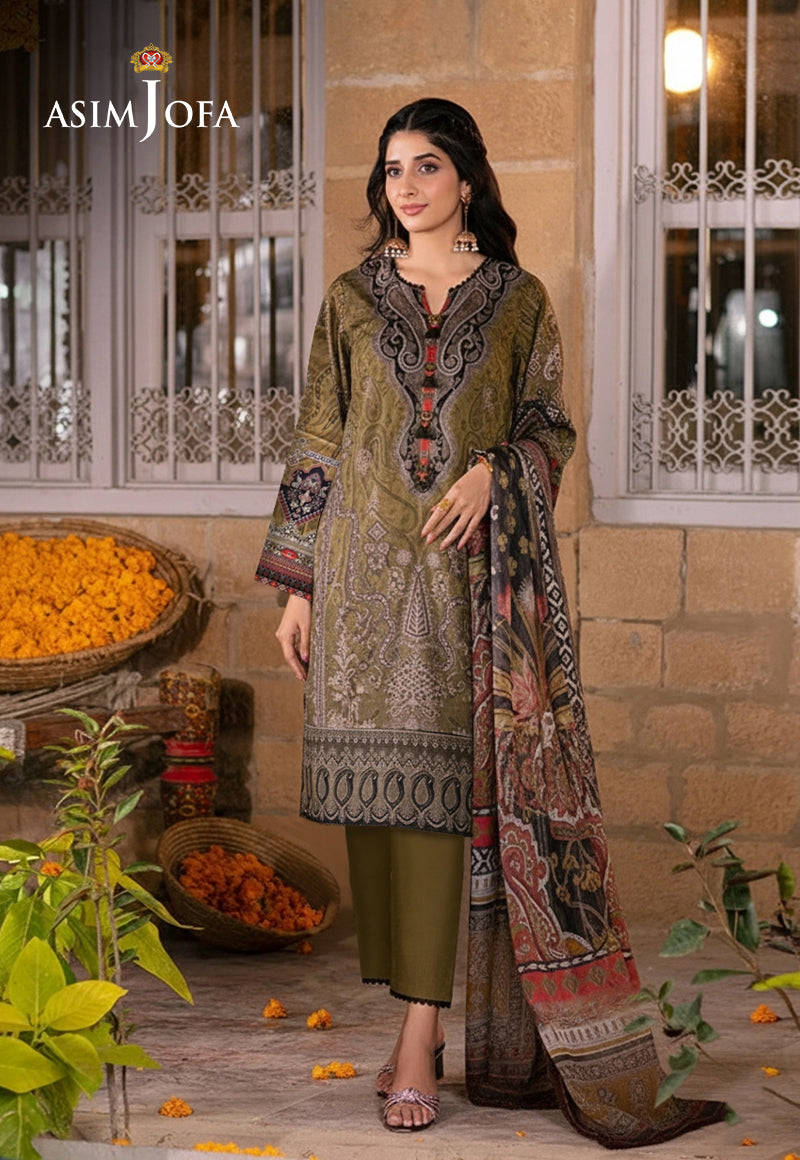 Ajso-279 Unstitched 3 Pcs Shirt Dupatta Trouser