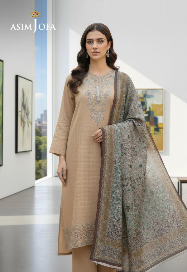 AJSO-99 EMBROIDERED JACQUARD SHIRT DUPATTA 2 Pcs