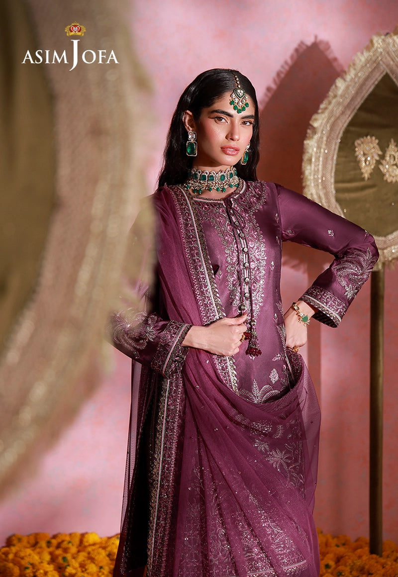 AJULFI-03 Embroidered Charmeuse Silk Unstitched 3 Pcs