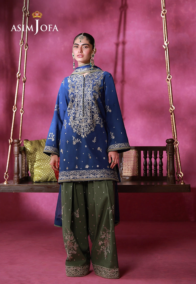 AJULFI-10 Embroidered Raw Silk Unstitched 3 Pcs