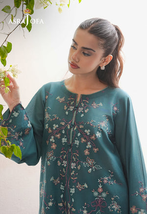 Asra Jofa ASAE-02 teal embroidered cambric 2-piece stitched suit â€“ women's Pakistani ready-to-wear collection