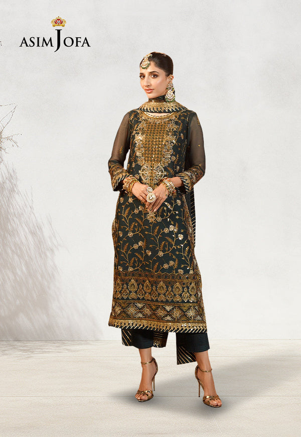 AJCDD-18 EMBROIDERED CHIFFON STITCHED 3 PCS