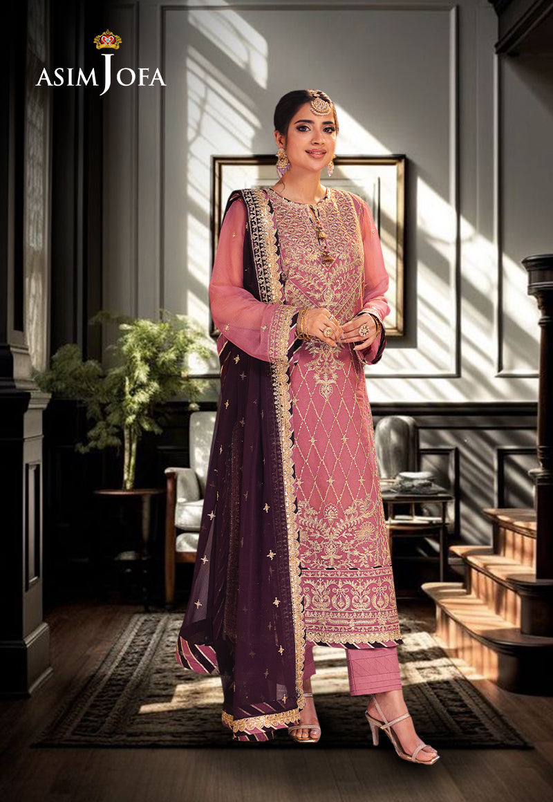 AJKKD-24 EMBROIDERED CHIFFON STITCHED 3 PCS
