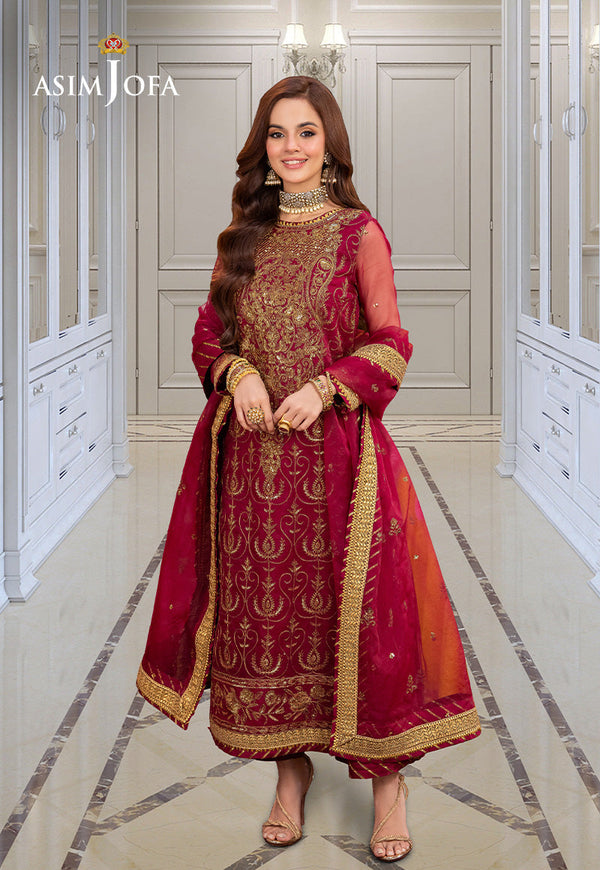 AJEMD-23 EMBROIDERED ORGANZA STITCHED 3 PCS