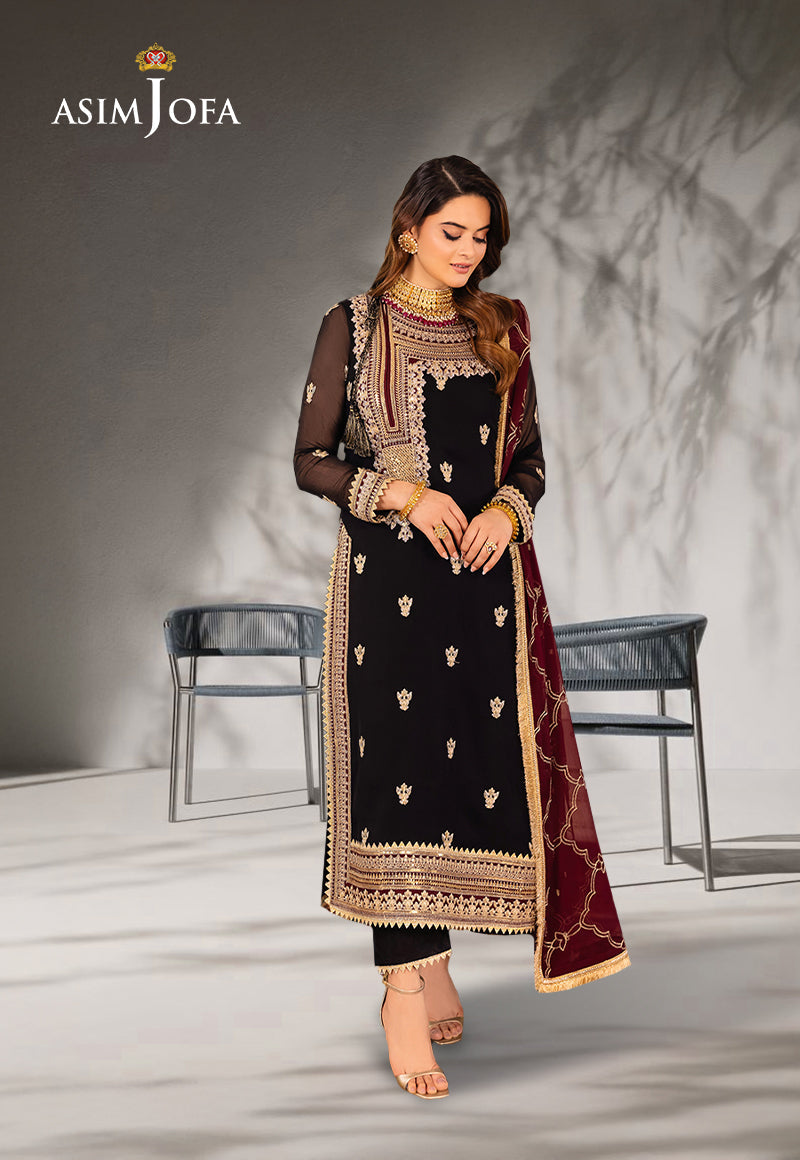 AJSMD-37 EMBROIDERED CHIFFON STITCHED 3 PCS
