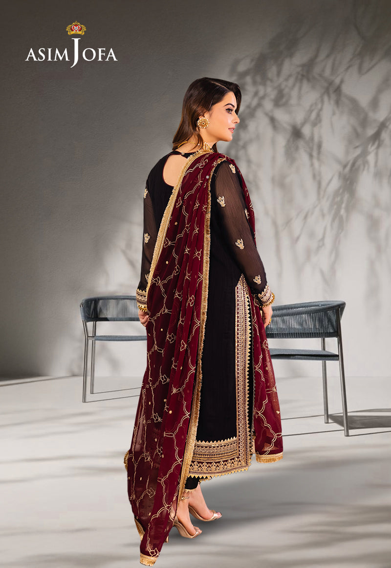 AJSMD-37 EMBROIDERED CHIFFON STITCHED 3 PCS