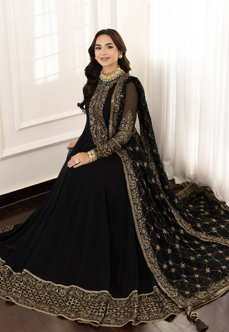 beaded black prom dress AJSM-35 EMBROIDERED CHIFFON 3 PCS Asim Jofa