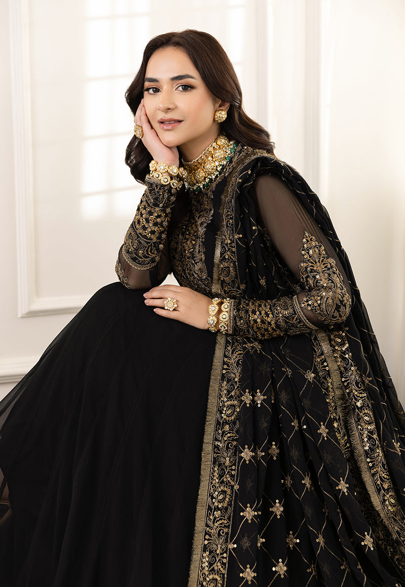 beaded black prom dress AJSM-35 EMBROIDERED CHIFFON 3 PCS Asim Jofa