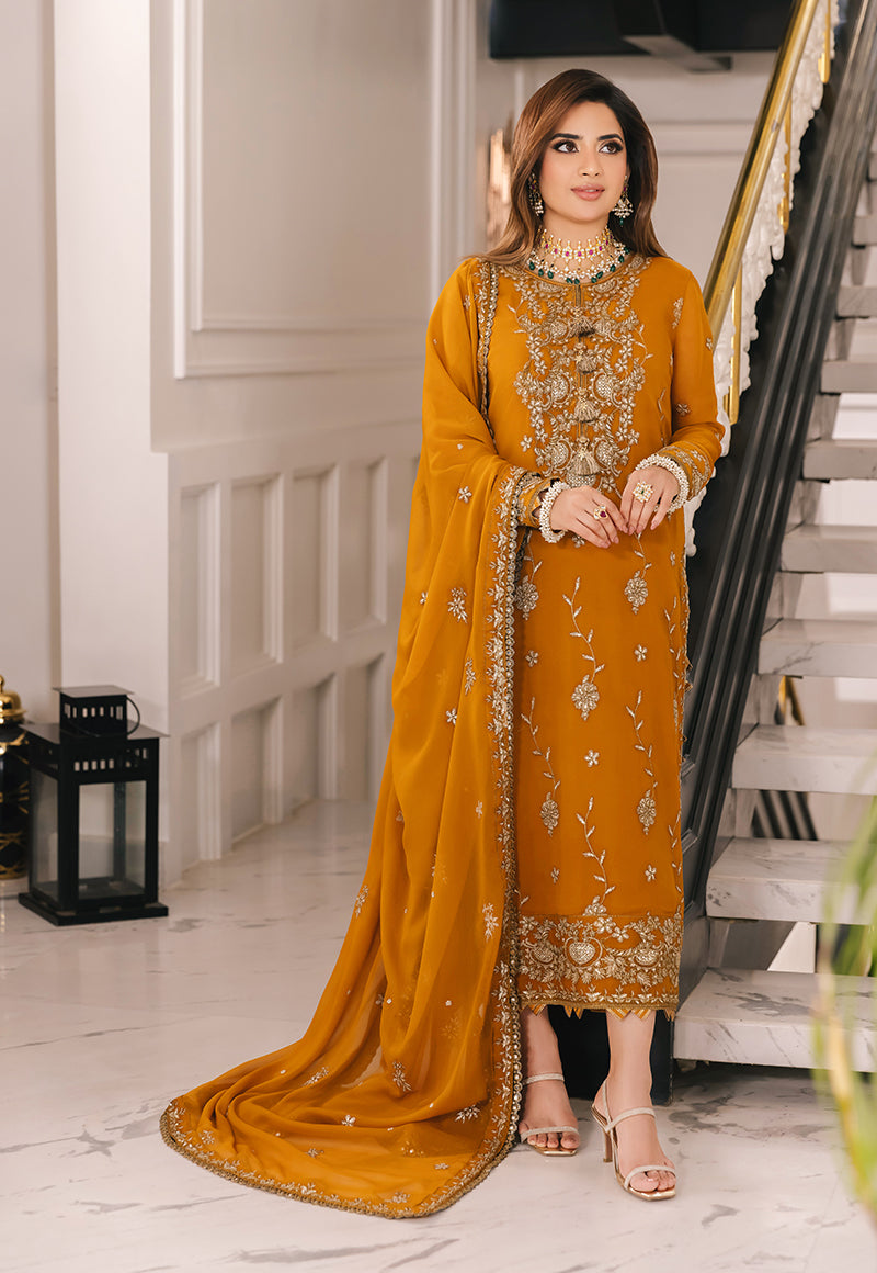 AJSMD-27 EMBROIDERED CHIFFON STITCHED 3 PCS