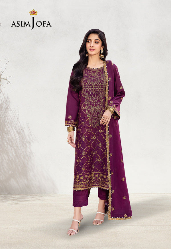 AJCFD-07 EMBROIDERED JUMBO SILK STITCHED 3 PCS