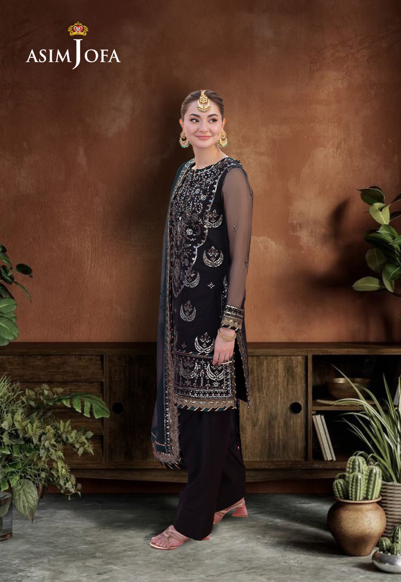 AJMJD-12 EMBROIDERED ORGANZA STITCHED 3 PCS
