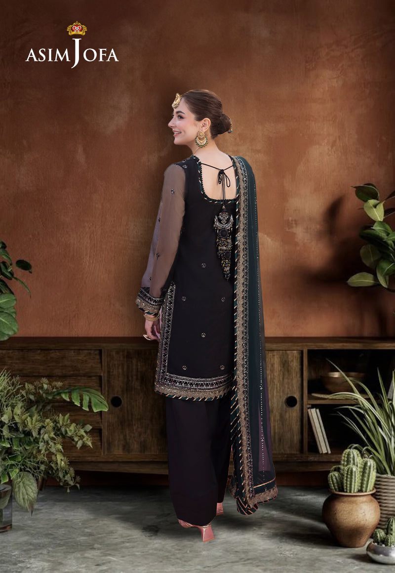 AJMJD-12 EMBROIDERED ORGANZA STITCHED 3 PCS