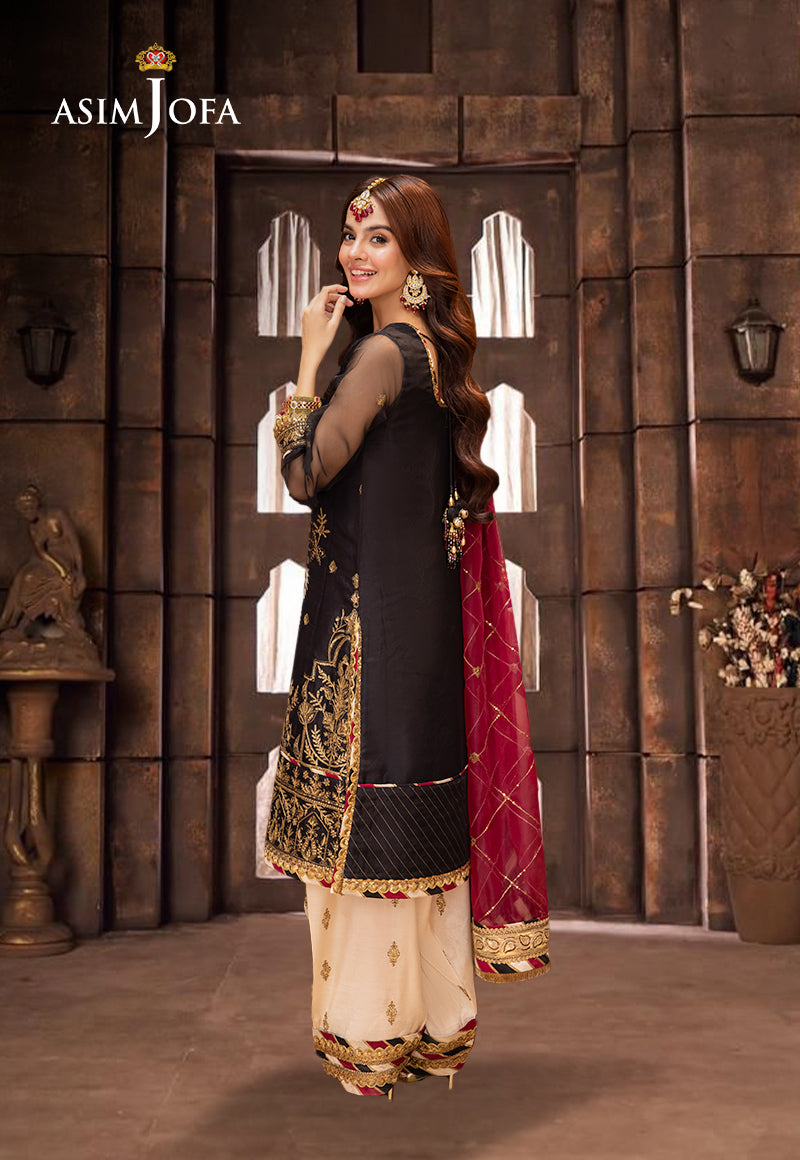 AJEMD-14 EMBROIDERED ORGANZA STITCHED 3 PCS